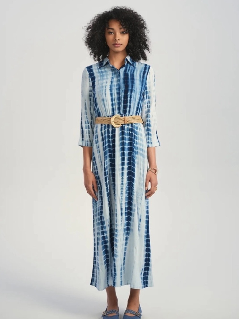 Tie-Dye Shirt Dress in Blue